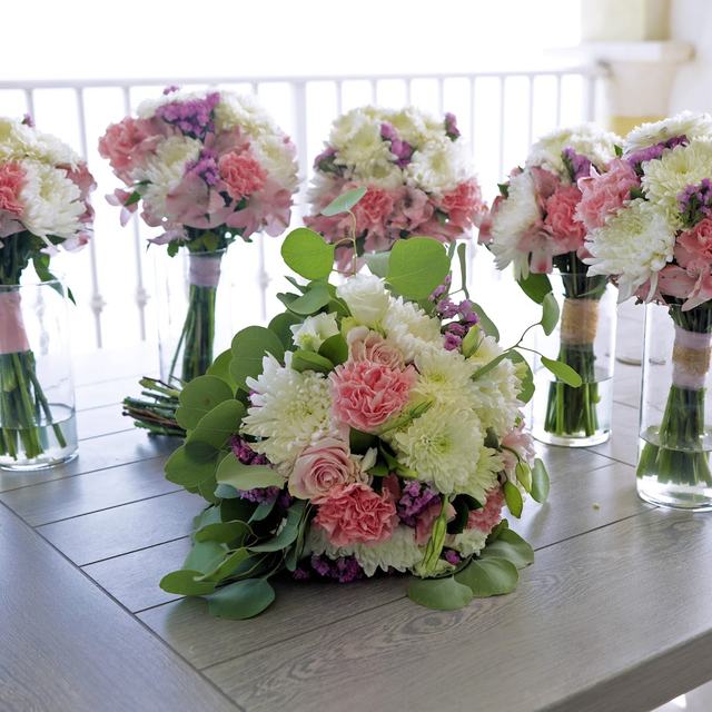 Pink and white bouquets